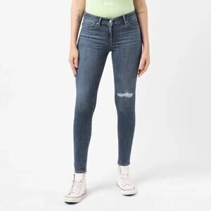 Levi's 711 Skinny Jeans Mid Rise Raw Hem Distressed Dark Wash Blue Womens Sz 32